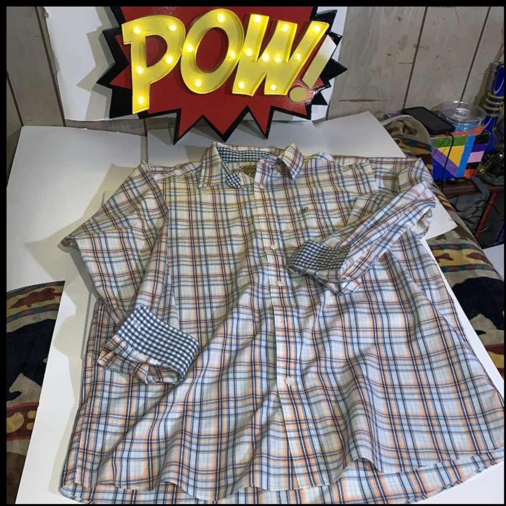 Ariat Men's Casual Long Sleeve Plaid Shirt - Blue & Orange; Size XL; Used